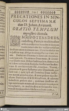 Precationes In Singulos Septima Nae dies D. Johan. Avenarii