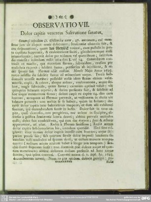 Observatio VII. Dolor capitis venereus Salivatione sanatus