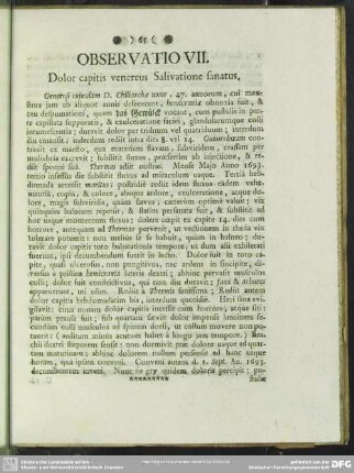 Observatio VII. Dolor capitis venereus Salivatione sanatus