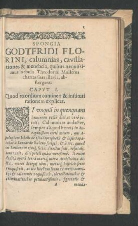 Caput I. Quod exordium continet: & instituti rationem explicat.