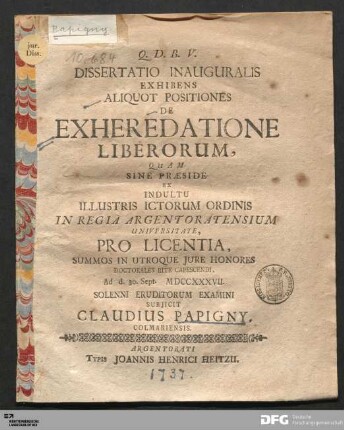 Dissertatio Inauguralis Exhibens Aliquot Positiones De Exheredatione Liberorum