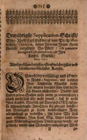 Die durch Unlust vergallete Lust des Ehelichen Lebens : In kurtzer Erzehlung fürgestellet an dem Exempel zweyer unglücklichen Gemahlinnen vom Chur-Fürstl. Hause Pfaltz ; Worinnen die Liebes-Intrigues der Baronesse von Degenfeld, und des ungewissenhafften Gewissens-Raths Langhansens Gottlose Händel zu befinden