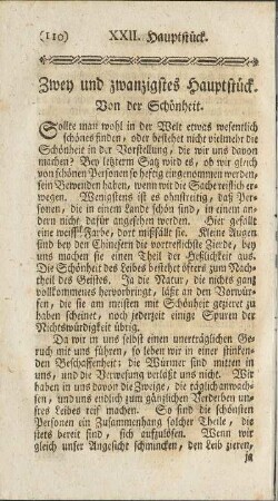 Zwey und zwanzigstes Hauptstück. Von der Schönheit.
