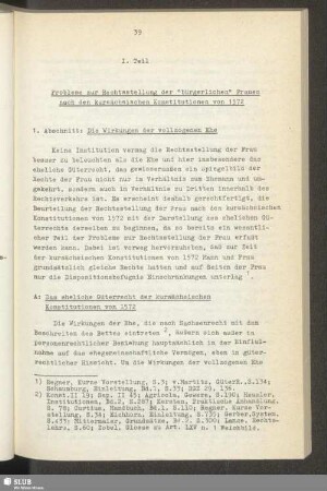 I. Teil Probleme zur Rechtsstellung der "bürgerlichen" Frauen nach den kursächsischen Konstitutionen von 1572