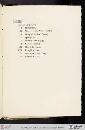 Alfred Stieglitz [list of plates]