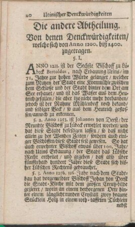 Die andere Abtheilung. Von denen Denckwürdigkeiten/ welche sich von Anno 1200. biß 1400. zugetragen.