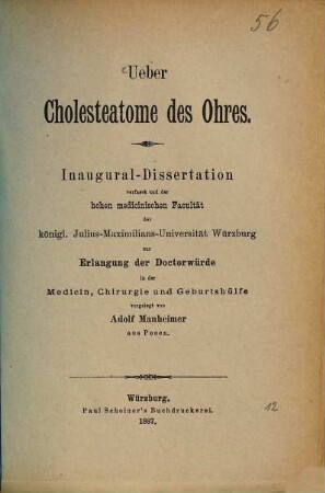 Ueber Cholesteatome des Ohres