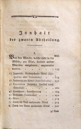 Chirurgische Arzneymittellehre, 1. Klasse, 2. Abth.. [Vorbetrachtung. Von den ausleerenden Mitteln]