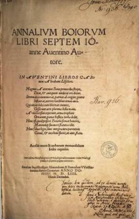 Annalivm Boiorvm Libri Septem