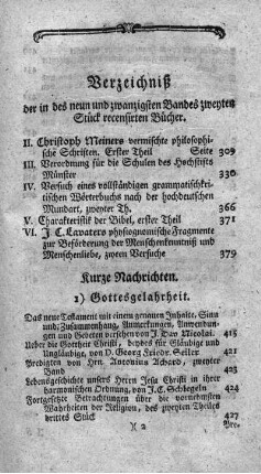 Verzeichniß der in des neun und zwanzigsten Bandes zweyten Stück recensirten Bücher.