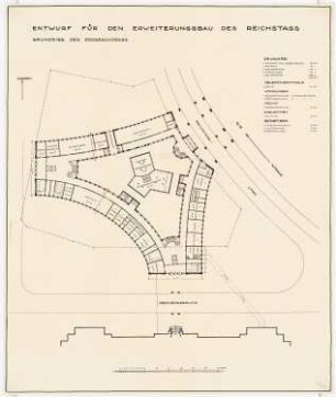 Erweiterung des Reichstags und Neugestaltung des Platzes der Republik, Berlin-Tiergarten Bibliothek: Grundriss EG