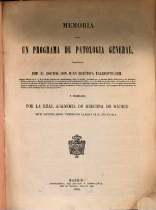 Memoria sobre un programa de patología general
