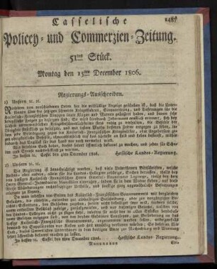 51tes Stück. Montag den 15ten December 1806