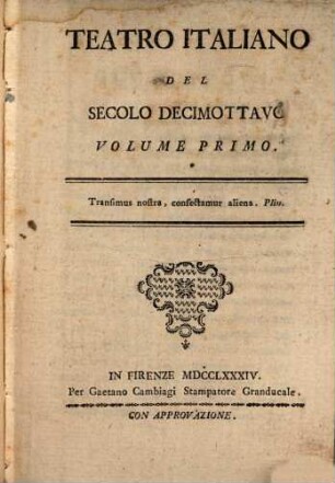 Teatro Italiano Del Secolo Decimottavo, 1