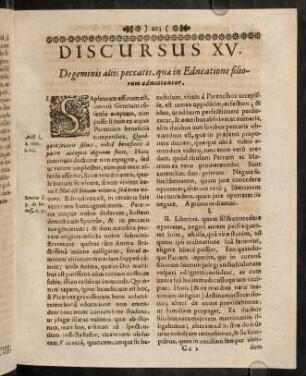 203-217, Discursus XV. Degeminis aliis peccatis, qua in Educatione filiorum admittuntur.