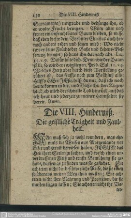 Die VIII. Hinderniß. Die geistliche Trägheit und Faulheit