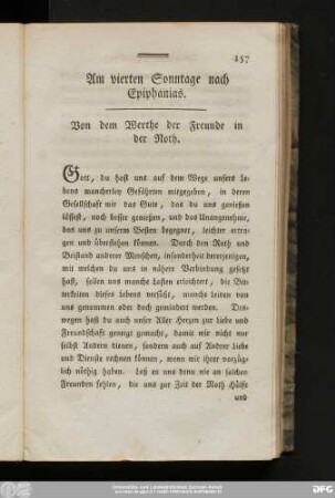 Am vierten Sonntage nach Epiphanias. Von dem Werthe der Freunde in der Noth.