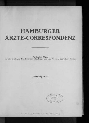 17.1914: Hamburger Ärzte-Correspondenz : Zeitschr. für d. Veröff. d. ärztl. Standesvereine Hamburgs u. d. Altonaer Ärztlichen Vereins