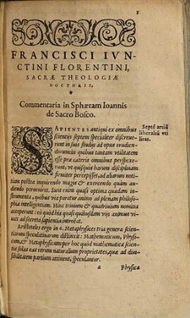 Fr. Ivnctini Florentini ... Commentaria in Sphaeram Ioannis de Sacro Bosco accuratißima