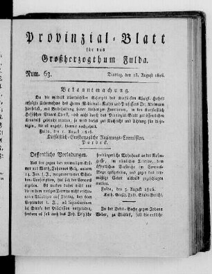 Num. 63., Ausgabe vom 13. August 1816