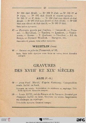 Gravures des XVIII et XIX Siècles (Nr. 49-214)