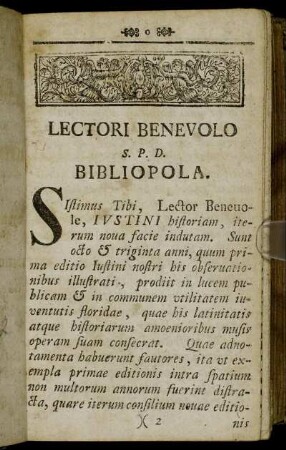Lectori Benevolo S.P.D. Bibliopola.