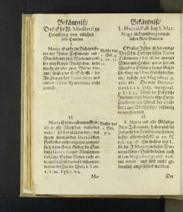 Bekäntniß/ Des Ehrw. Ministerii zu Hamburg von etlichen Lehr-Puncten. [u. a.]