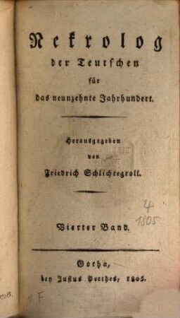 Nekrolog der Teutschen für das neunzehnte Jahrhundert. 4. 1805