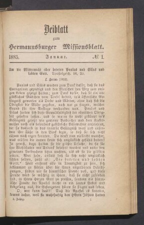 Beiblatt. N° 1. Januar. 1885