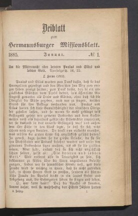 Beiblatt. N° 1. Januar. 1885