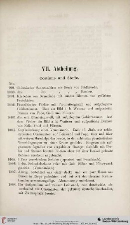 VII. Abtheilung: Costüme und Stoffe (Nro. 999 - 1014)