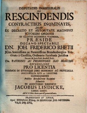 Disp. inaug. de rescindendis contractibus innominatis