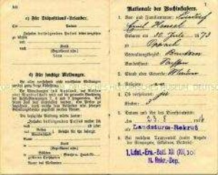 Militärpass des Landsturm-Rekruten Friedrich Emil Hensel