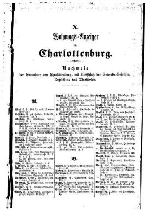 Nachweis der Einwohner von Charlottenburg, mit Ausschluß der Gewerbe= Gehülfen, Tagelöhner und Dienstboten