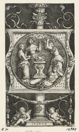 Allegorische Darstellungen von Hoffnung, Betrübnis, Neid und Hoffnung