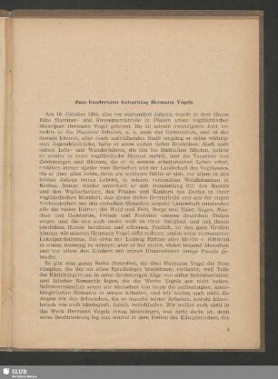 Zum hundertsten Geburtstag Hermann Vogels