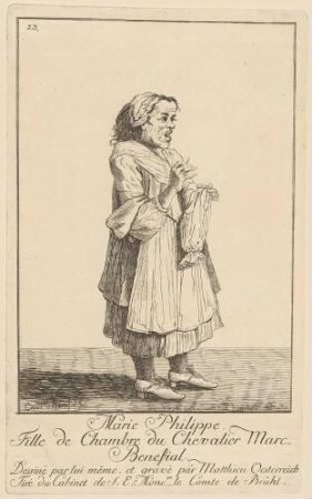 Marie Philippe. Fille de Chambre du Chevalier Marc Benefial (Marie Philippe, Zimmermädchen von Marco Benefial), Bl. 23 des "Recueil de Quelques Desseins"