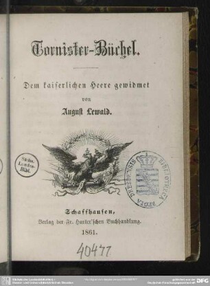 Tornister-Büchel : dem Kaiserlichen Heere gewidmet