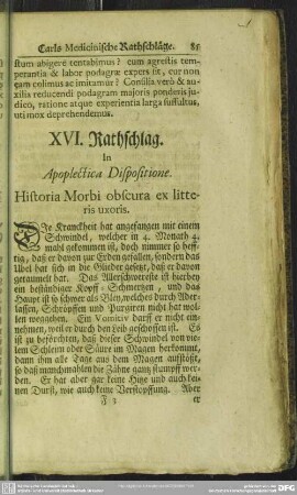 XVI. Rathschlag. In Apoplectica Dispositione