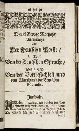 I. Theil. Von der Teutschen Sprache/