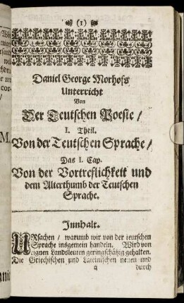 I. Theil. Von der Teutschen Sprache/