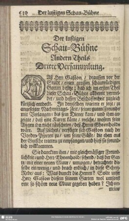 Der lustigen Schau-Bühne Andern Theils Dritte Versammlung