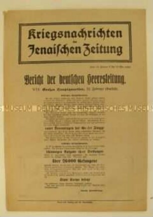 Nachrichtenblatt der "Jenaischen Zeitung" zum Kriegsgeschehen an allen Fronten