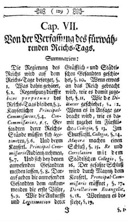 Cap. VII. Von der Verfassung des fürwährenden Reichs-Tags.
