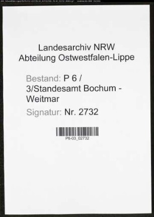 Heiratsregister Standesamt Bochum-Weitmar