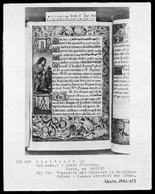 Lateinisches Stundenbuch (Livre d'heures) — Samson tötet den Löwen, Folio 75verso