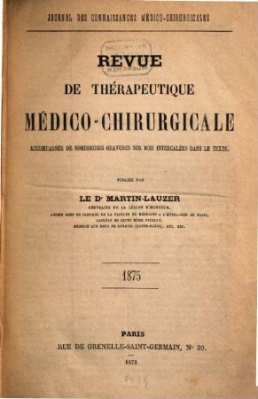 Revue de thérapeutique medico-chirurgicale. 1875, 1875 = A. 42