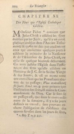 Chapitre XI. Des Fetes que l'Eglise Catholique Célébre.