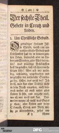 Der sechste Theil. Gebete in Creuz und Leiden.