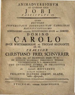Animadversionum ad quaedam loca Jobi fasciculus II.